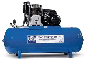 Kompressor auf liegendem Druckbehälter, der wahlweise mit 50 / 90 / 270 / 500 Liter Volumen in robuster Industriequalität ausgewählt werden kann.