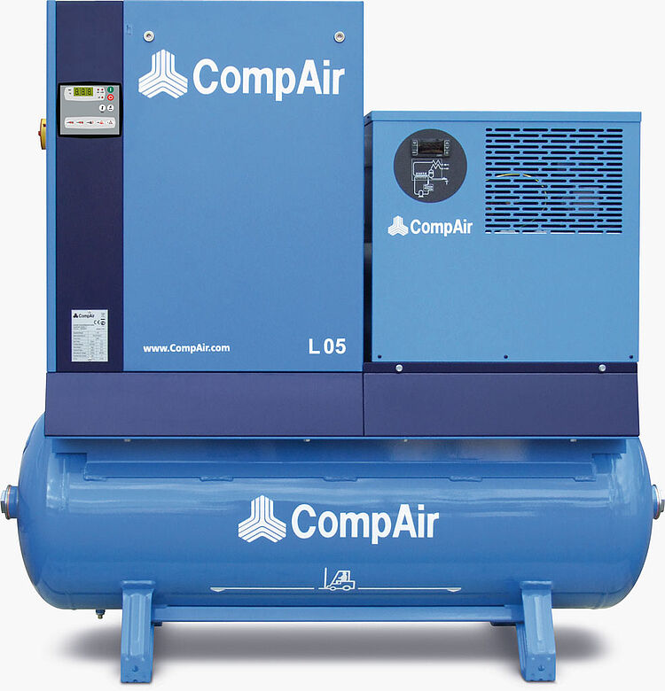 Schraubenkompressor L05 mit Kältetrockner auf Druckbehälter (=Airstation)