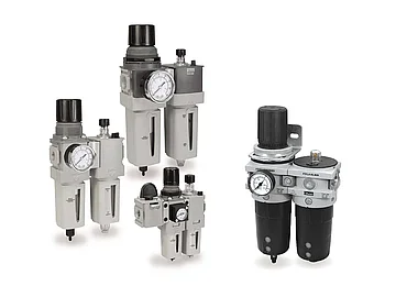 Filter, Regler, Filterregler und Nebelöler mit allen Funktionen und einer Vielfalt an Standardoptionen für den unterschiedlichsten Luftaufbereitungsbedarf.